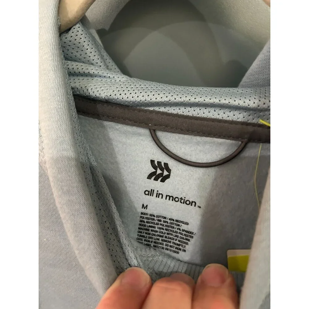 NEW Men's Medium Cotton Fleece Hooded Sweatshirt Blue/Gray - Picture 3 of 5